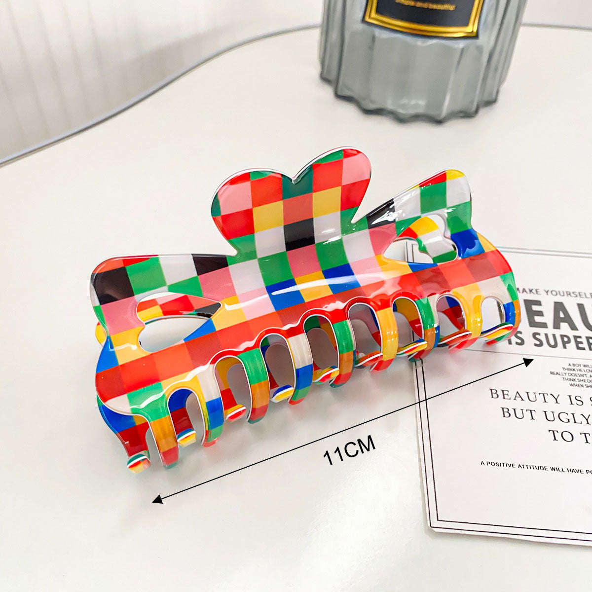 Multi-color checkered hair clip Large