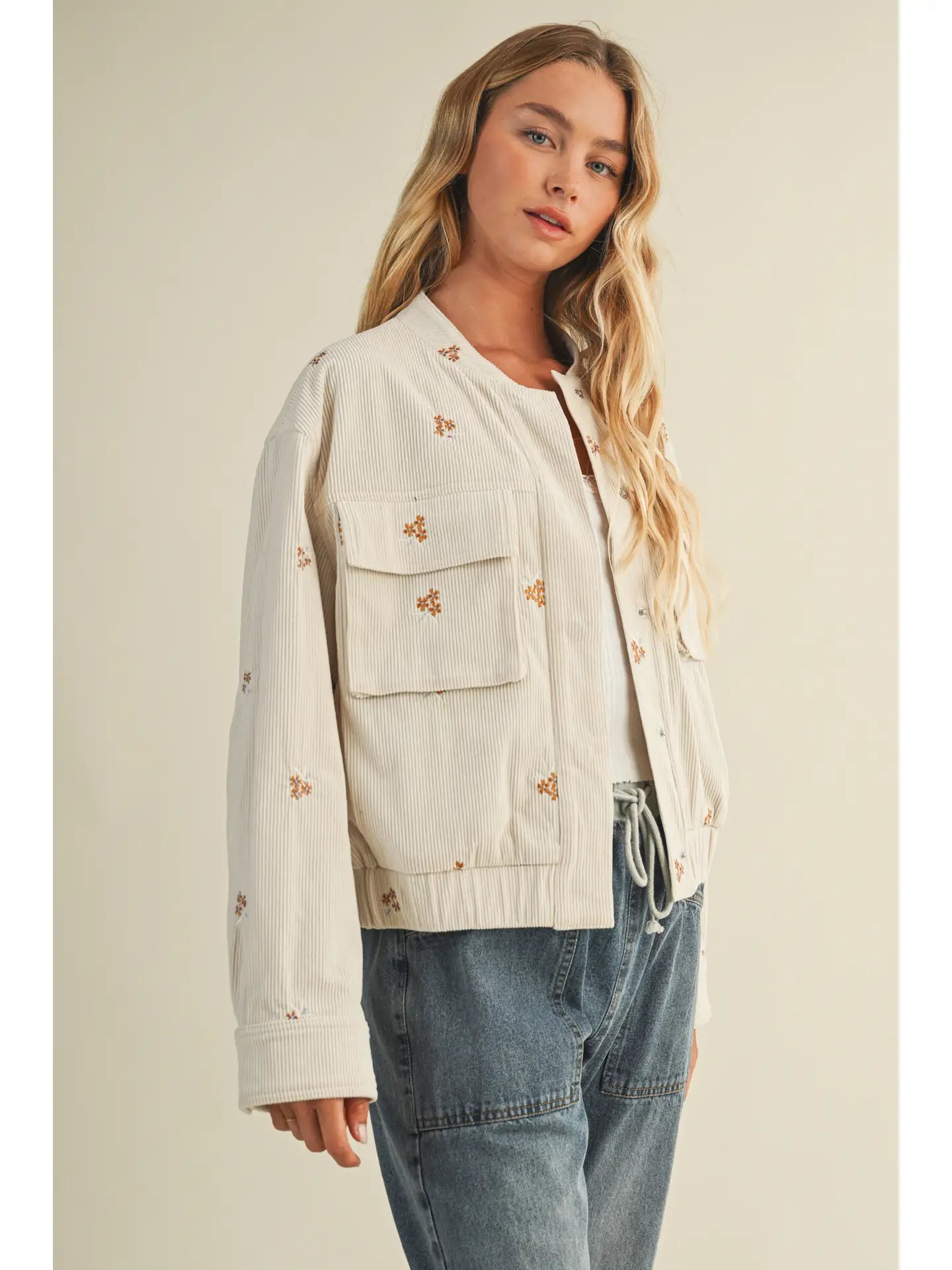 Embroidered Cord Bomber Jacket