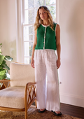 The Green Sleeveless Cotton Knit Sweater – White Trim