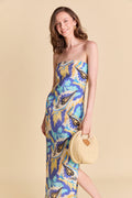 The Blue Multi-Color Strapless Dress