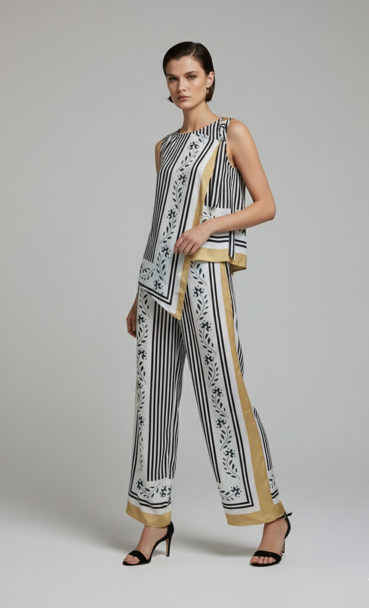 The Knotted Scarf Top & Wide Leg Pants Set – Game Day Outfit