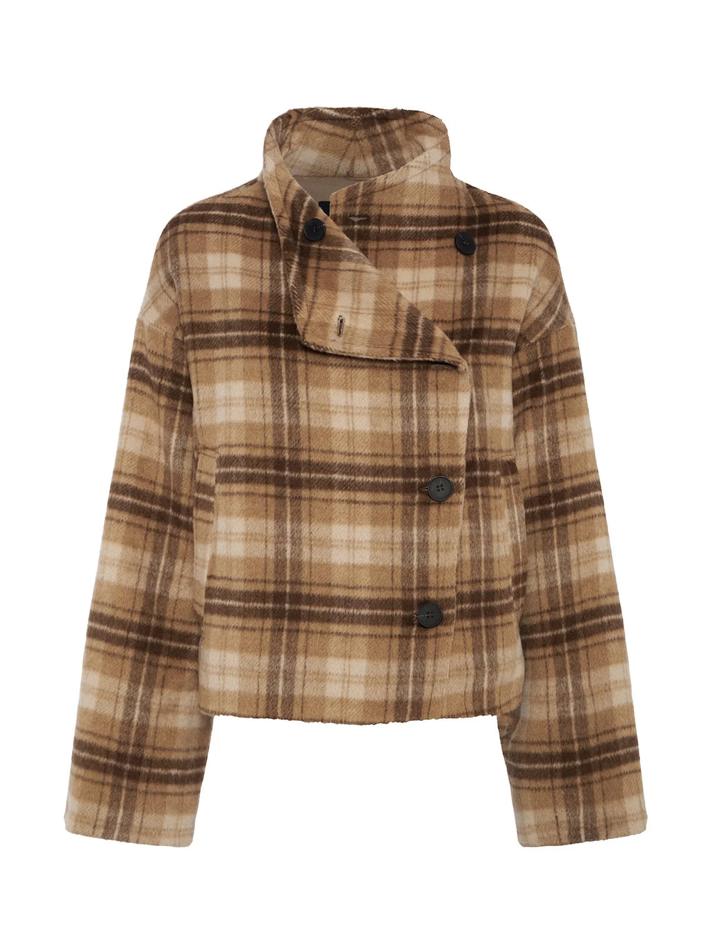 The Asymmetrical Plaid Funnel Neck Jacket