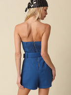 The Lola Strapless Belted Romper – Woven Waist-Defining Fit