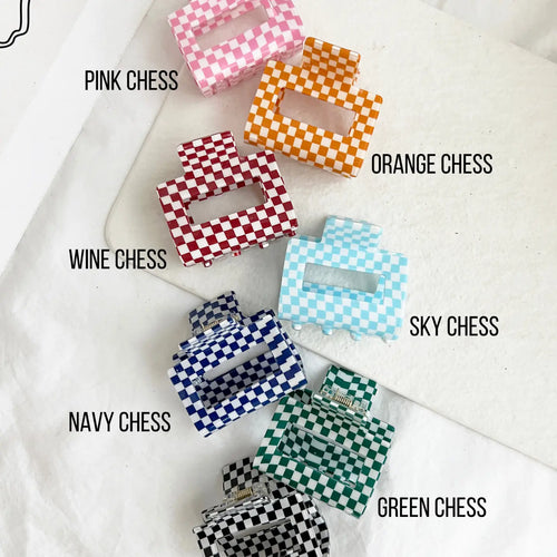 2" Checkered Hair Clip — Colorful Acetate Retro Style