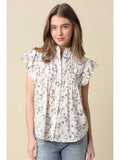 The Evie Floral Ruffle Sleeve Blouse | Button Down Collared Top