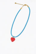 Aqua Cord Hot Pink Heart Charm Necklace