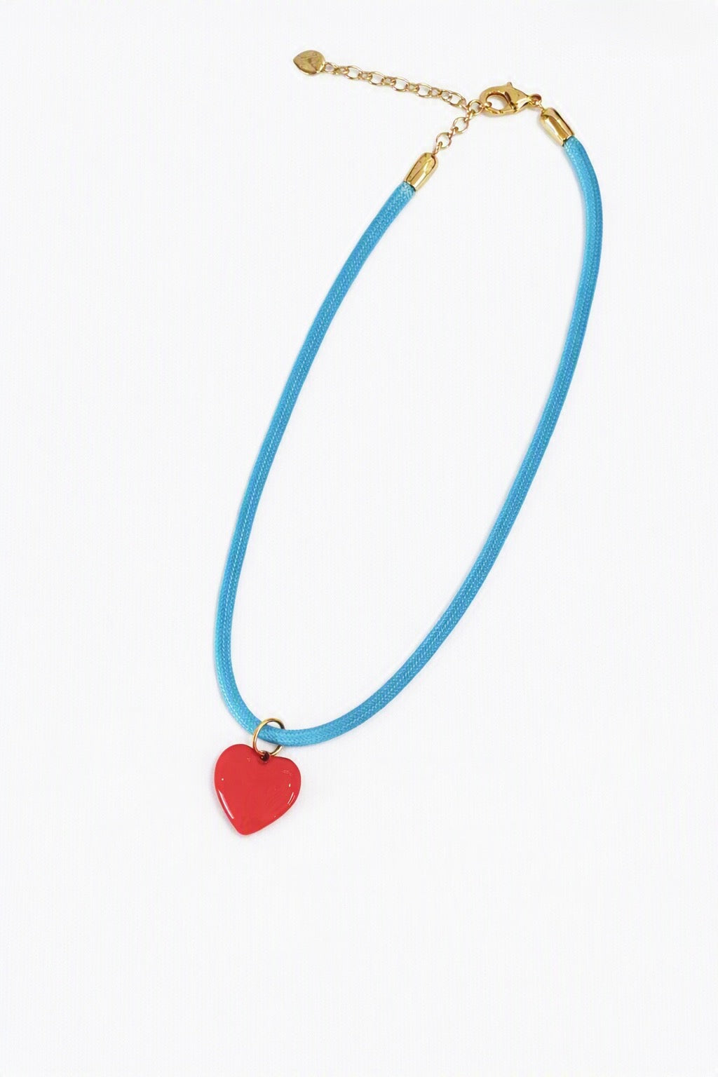 Aqua Cord Hot Pink Heart Charm Necklace