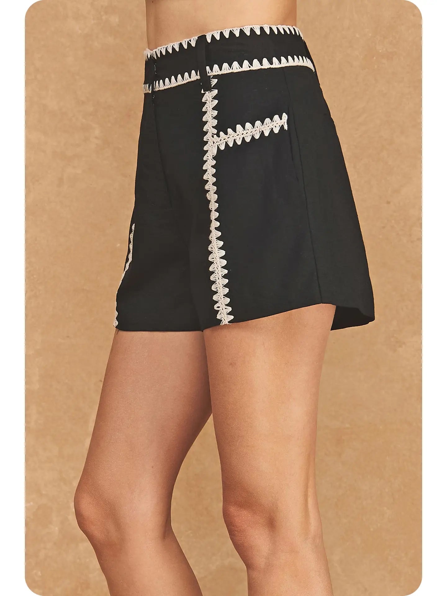 The High-Waisted Whipstitch Crochet Linen Blend Shorts