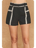 The High-Waisted Whipstitch Crochet Linen Blend Shorts