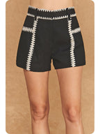 The High-Waisted Whipstitch Crochet Linen Blend Shorts