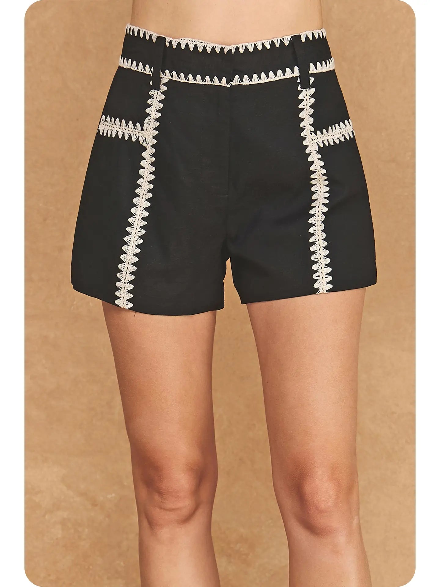 The High-Waisted Whipstitch Crochet Linen Blend Shorts