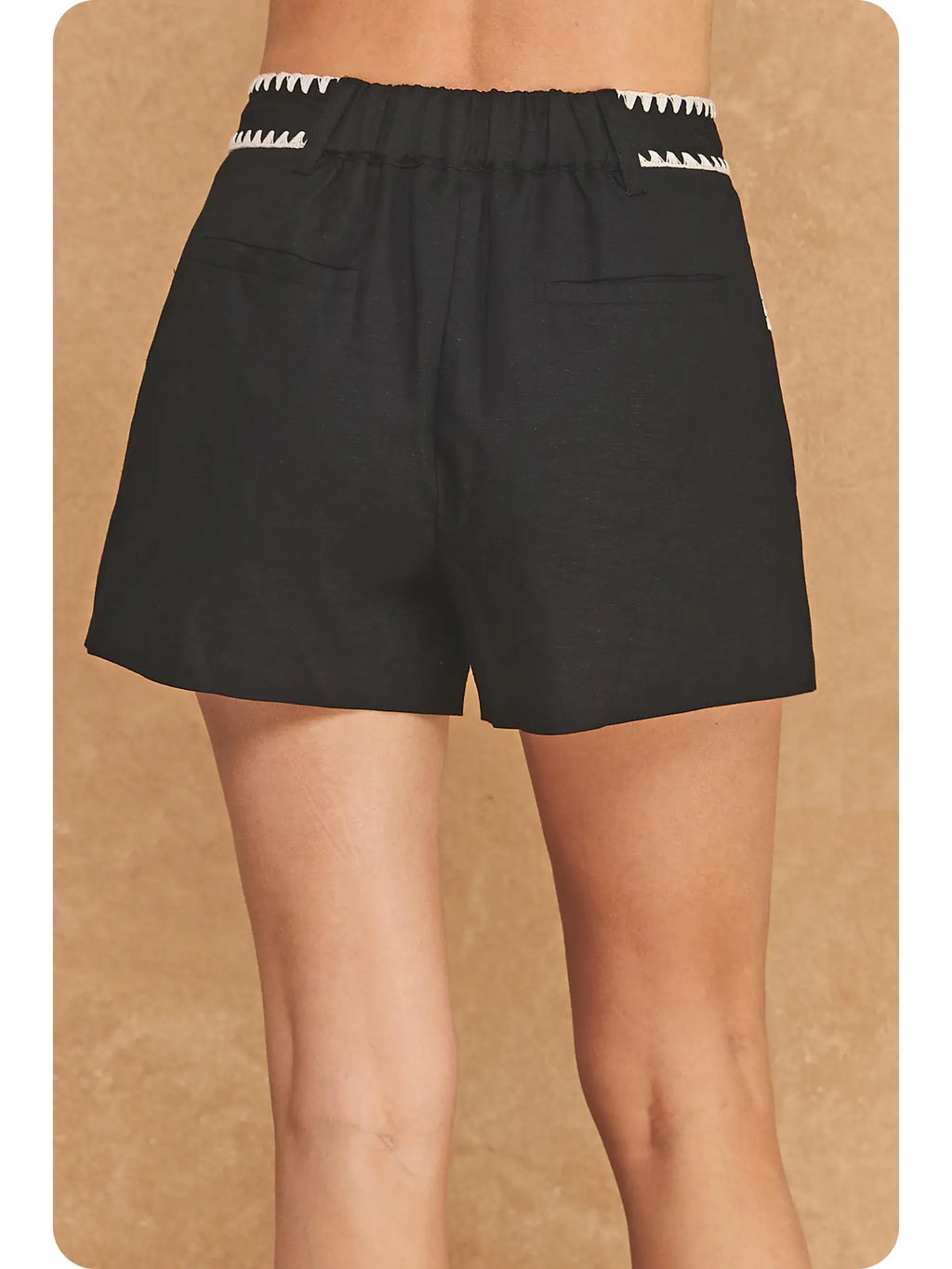 The High-Waisted Whipstitch Crochet Linen Blend Shorts
