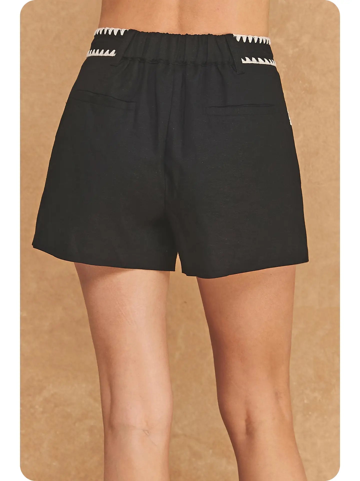 The High-Waisted Whipstitch Crochet Linen Blend Shorts