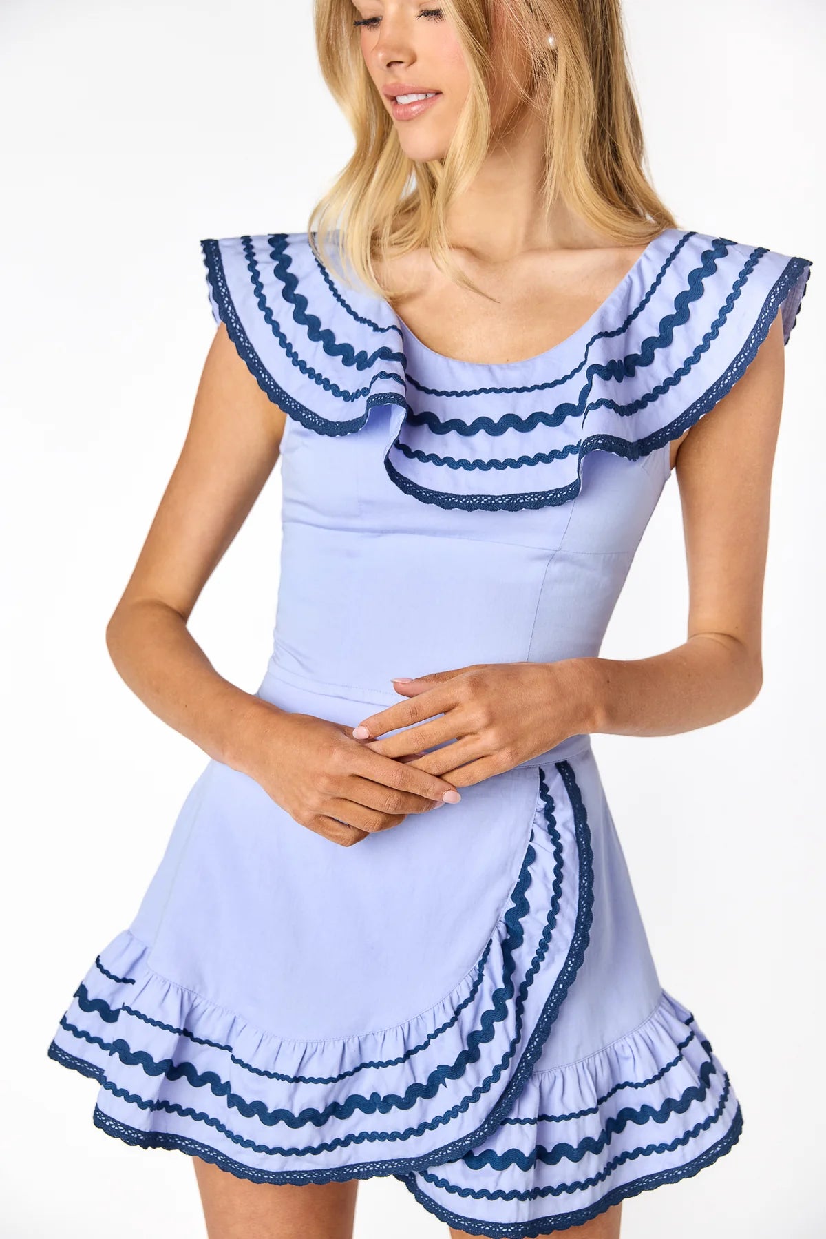 Harriet Wrap Skirt | Cotton Satin Flounce Skirt with Ric Rac Trim