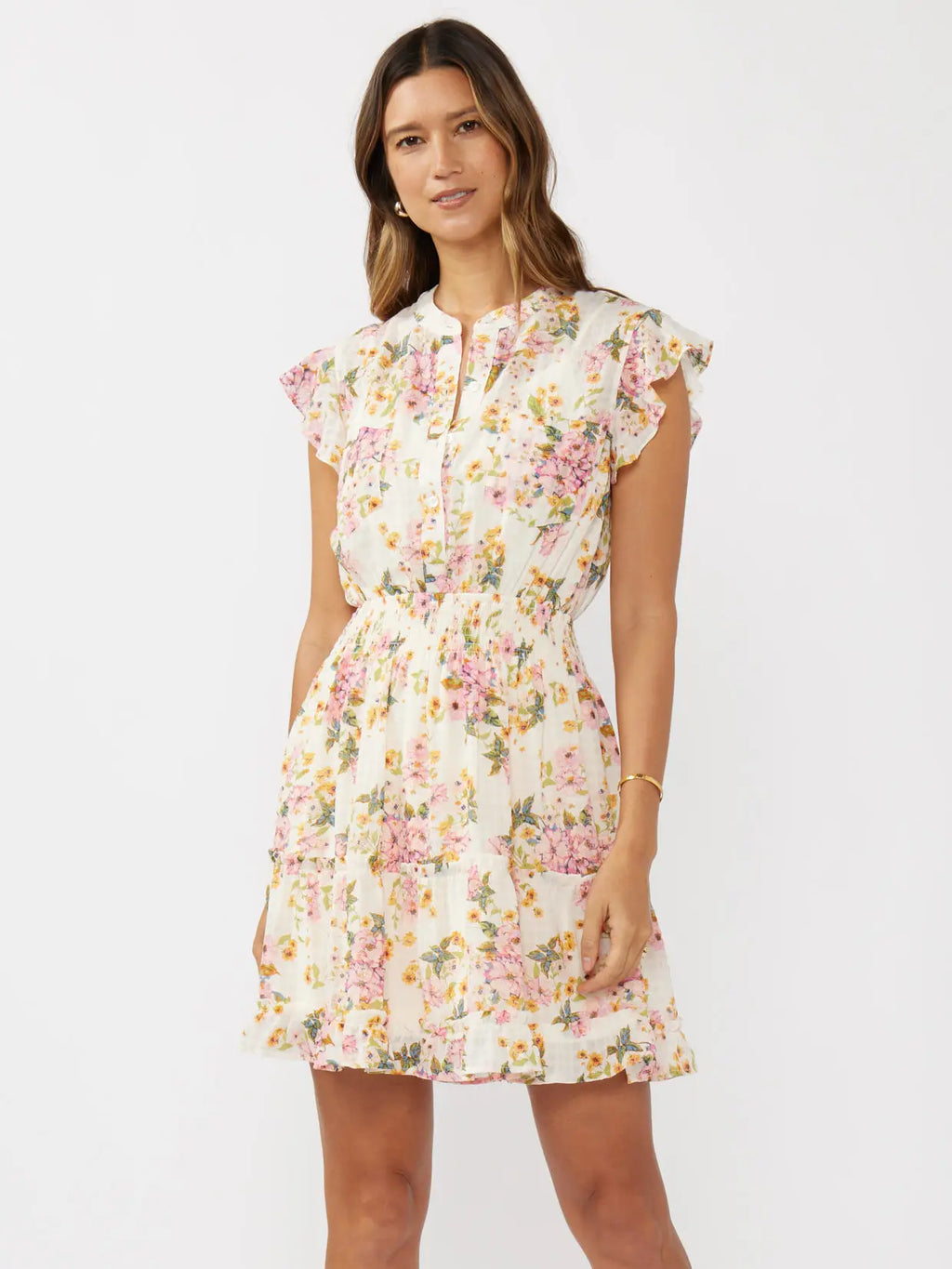The Floral Smocked Waist Mini Dress | Flutter Sleeve Fall Dress