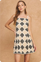 The Square Neck Patchwork Crochet Mini Dress