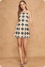 The Square Neck Patchwork Crochet Mini Dress