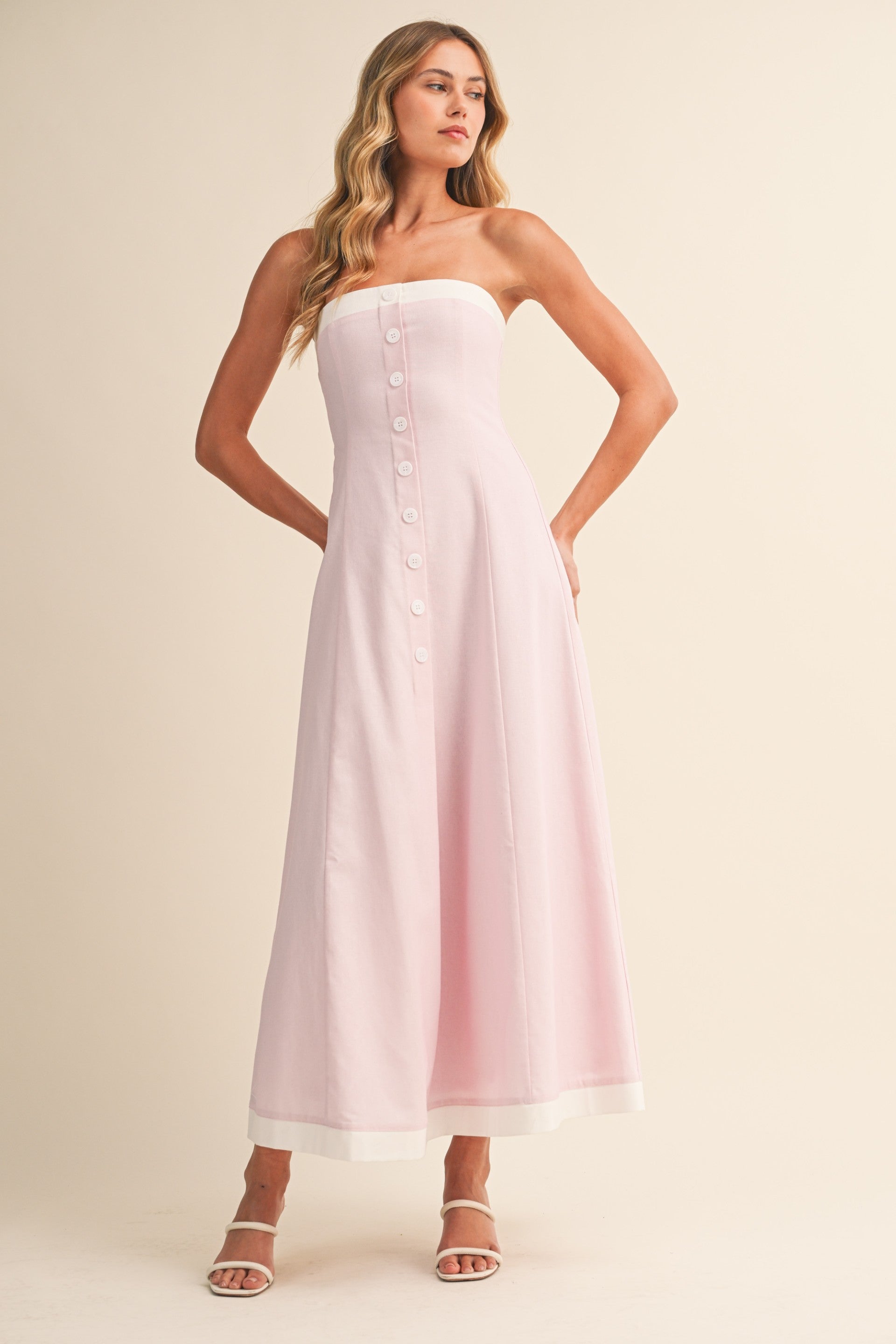 The Linen Contrast Strapless Dress