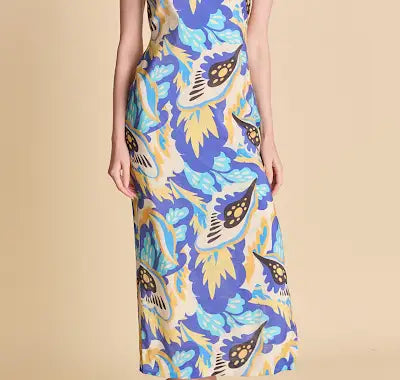 The Blue Multi-Color Strapless Dress