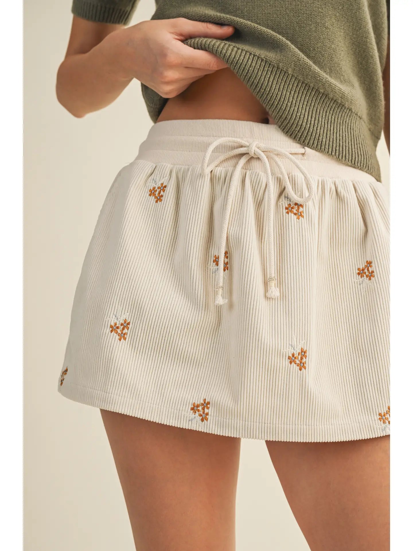 Embroidered Cord Skort