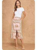 The Botanical Print Front-Slit A-Line Midi Skirt