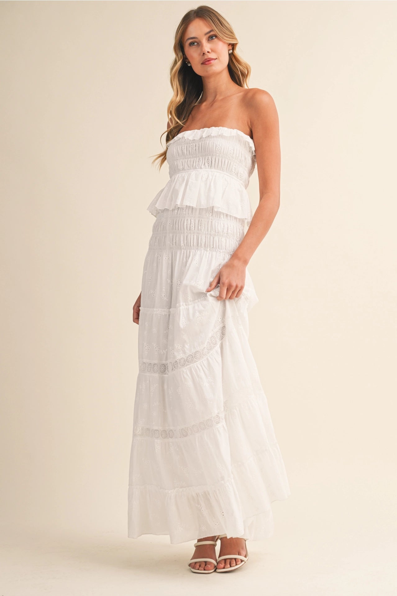 The Evelyn Strapless Eyelet Maxi