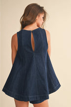 The Denim Longline Sleeveless Top & Shorts Set — Casual Matching Two-Piece