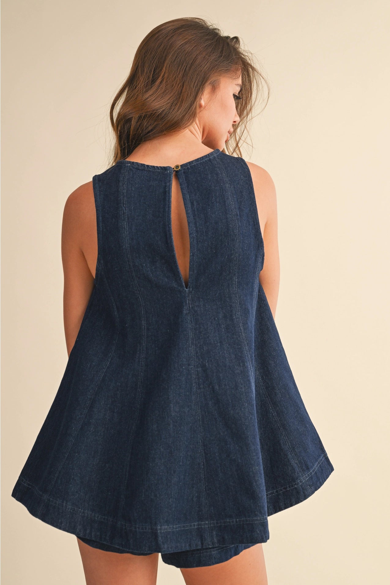 The Denim Longline Sleeveless Top & Shorts Set — Casual Matching Two-Piece
