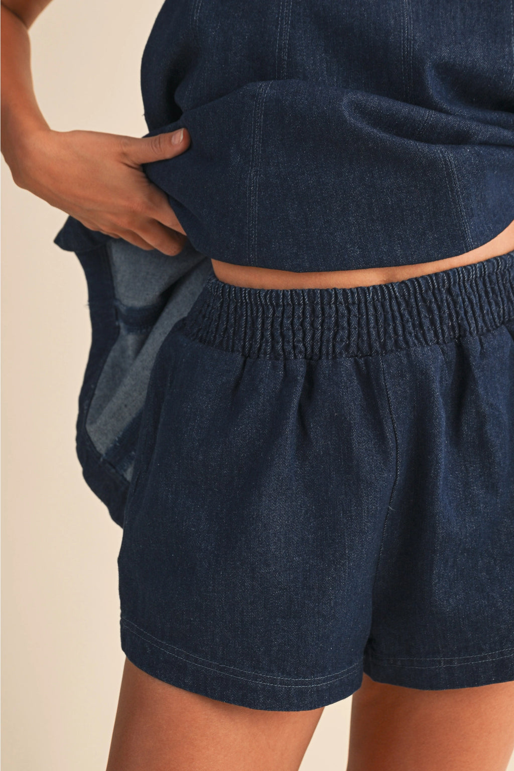 The Denim Longline Sleeveless Top & Shorts Set — Casual Matching Two-Piece
