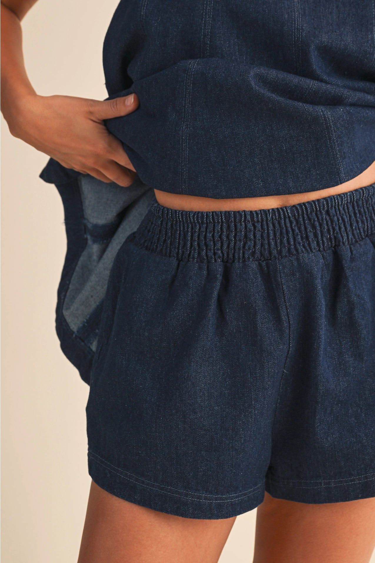 The Denim Longline Sleeveless Top & Shorts Set — Casual Matching Two-Piece
