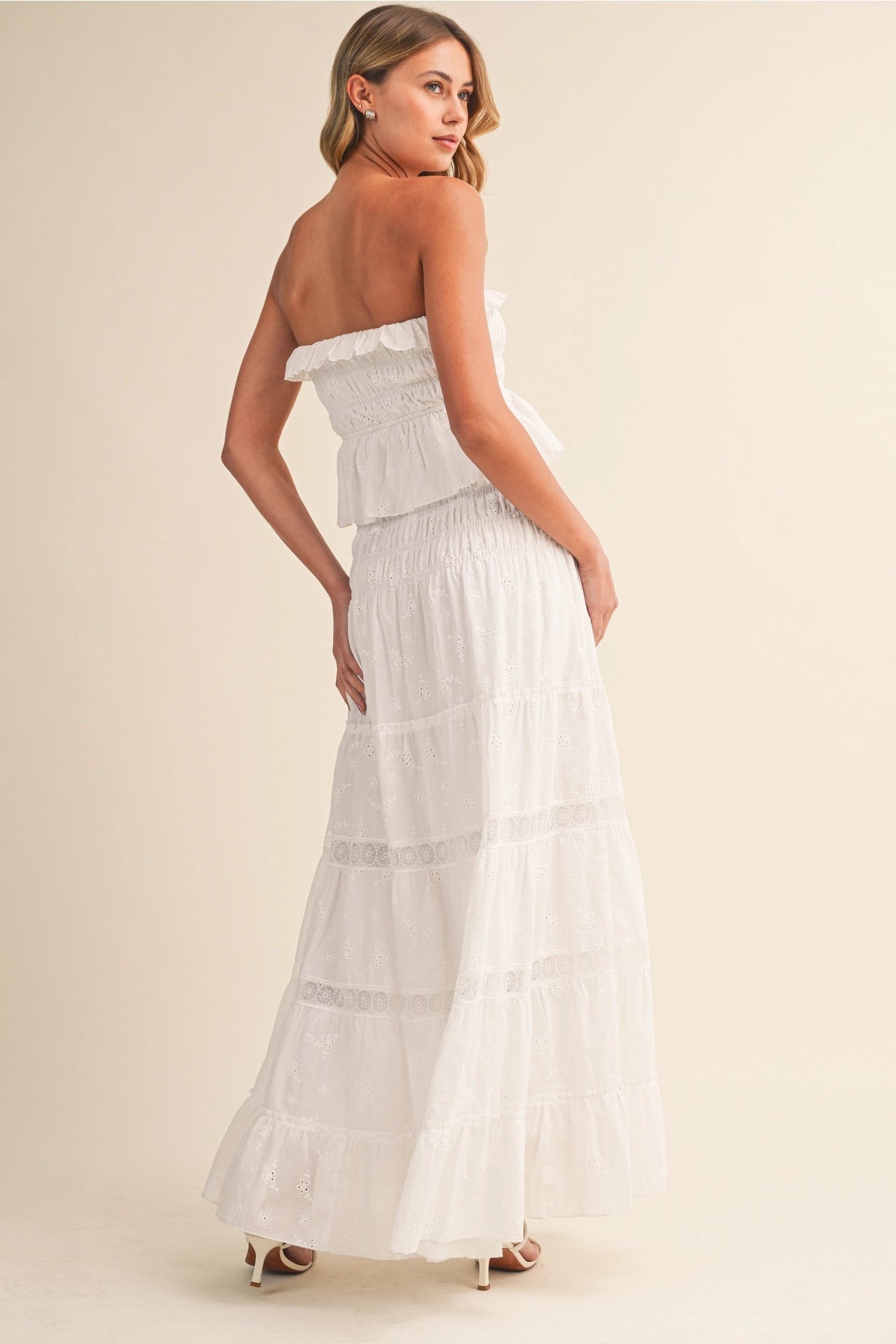 The Evelyn Strapless Eyelet Maxi