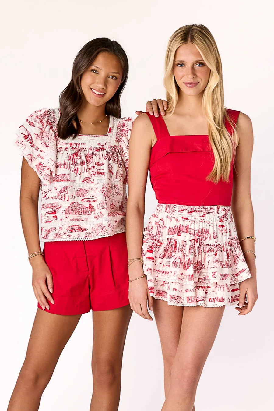Lily Lace Top | Toile Print Cotton Modal Blouse with Lace Trim