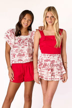Lily Lace Top | Toile Print Cotton Modal Blouse with Lace Trim