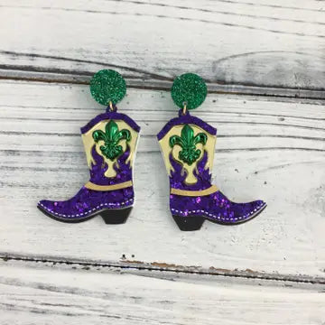 Mardi Gras Cowboy Boot Earring