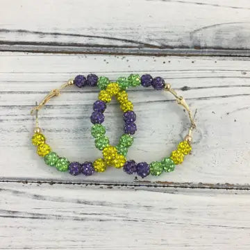 Mardi Gras Rhinestone Hoop Earrings