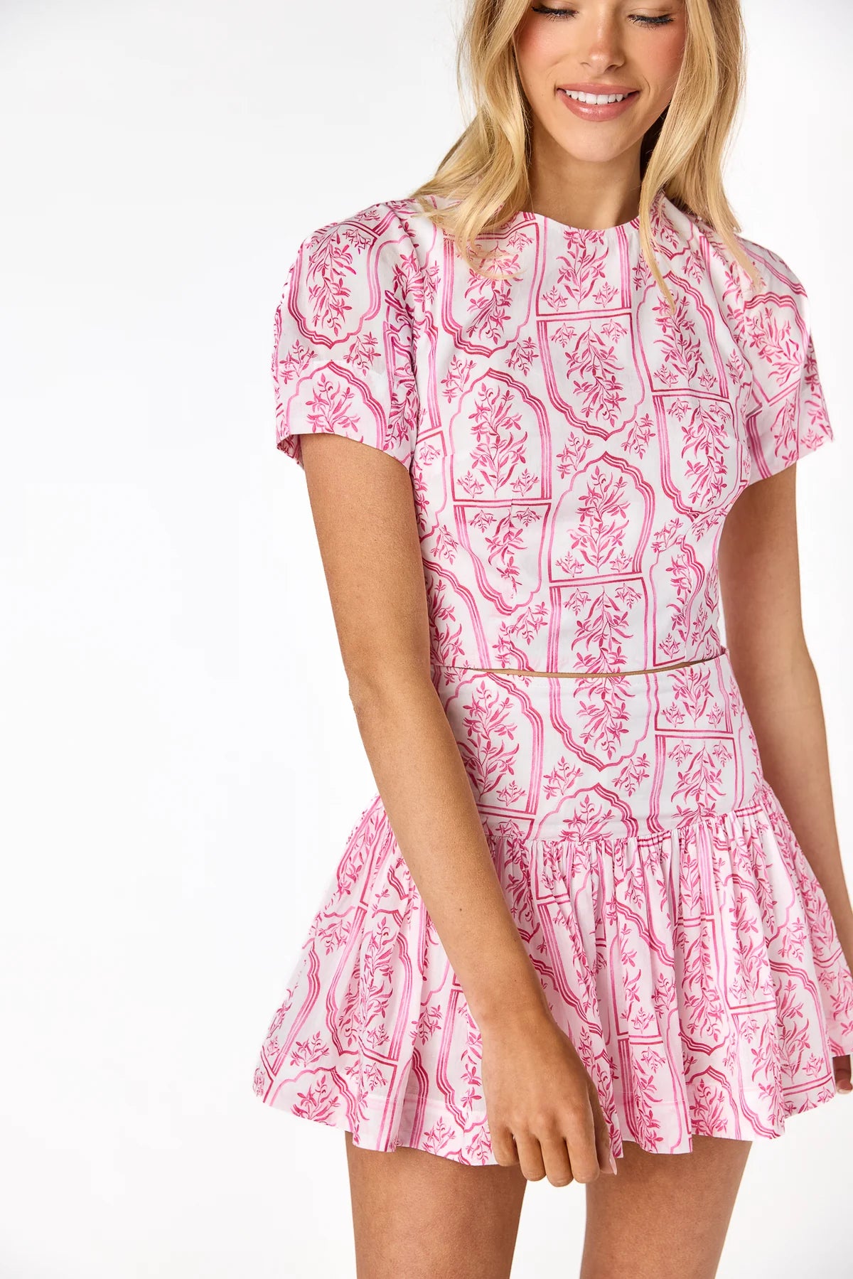 Pink City Print Cotton Top | Cropped Floral Top