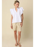 The Amelie Pintuck Ruffle Sleeve Blouse | Feminine Cotton Top with Keyhole Tie