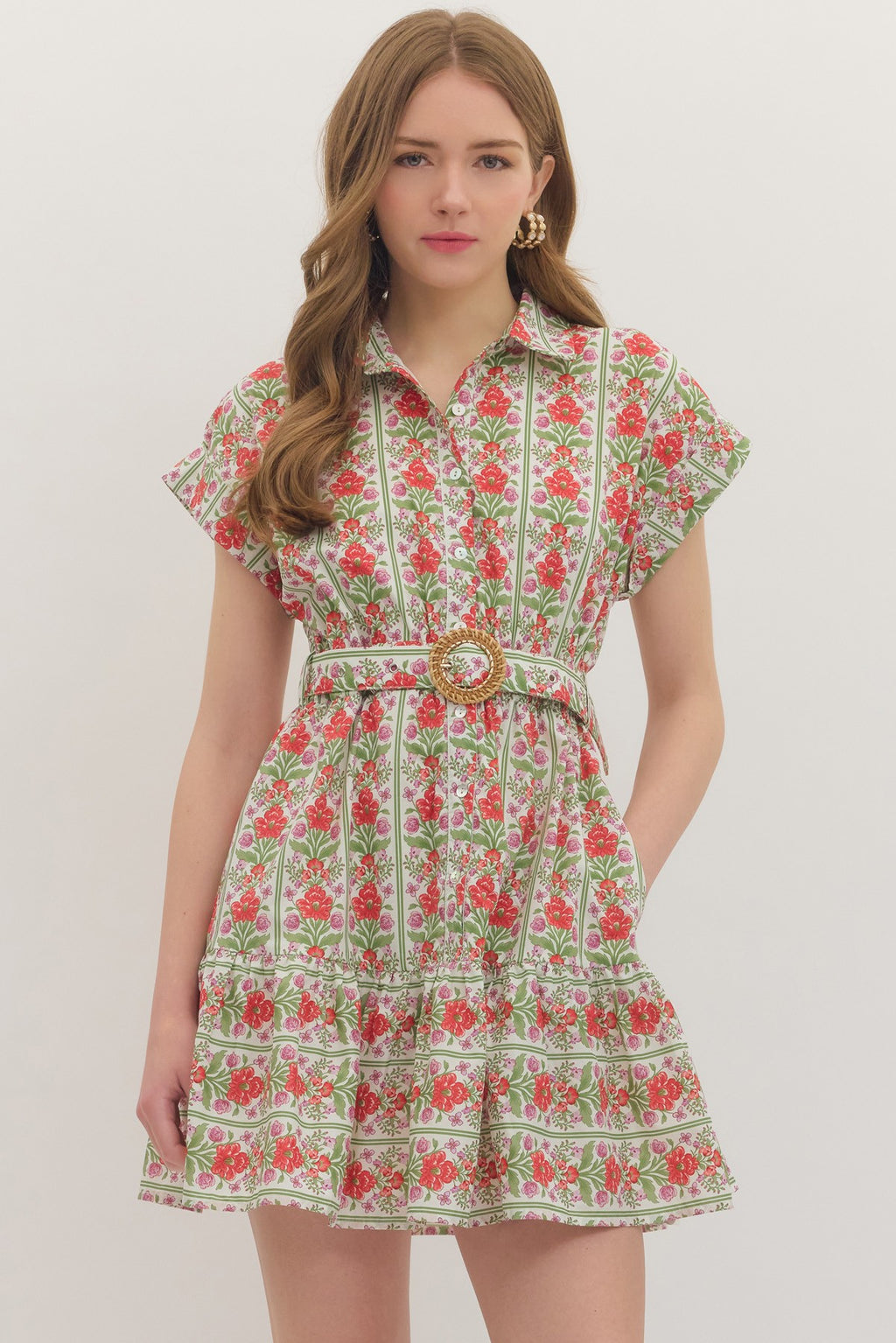 Garden Party Botanical Stripe Flutter Sleeve Mini Dress