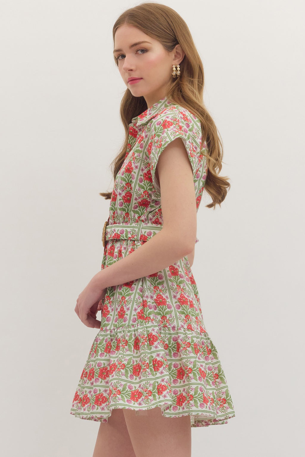 Garden Party Botanical Stripe Flutter Sleeve Mini Dress