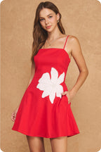 The Floral Pearl Applique Cutout Back Mini Dress