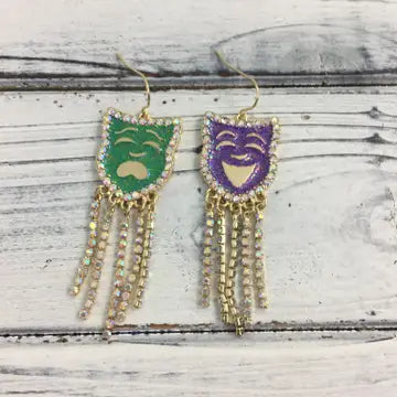 Mardi Gras Mask Rhinestone Earrings