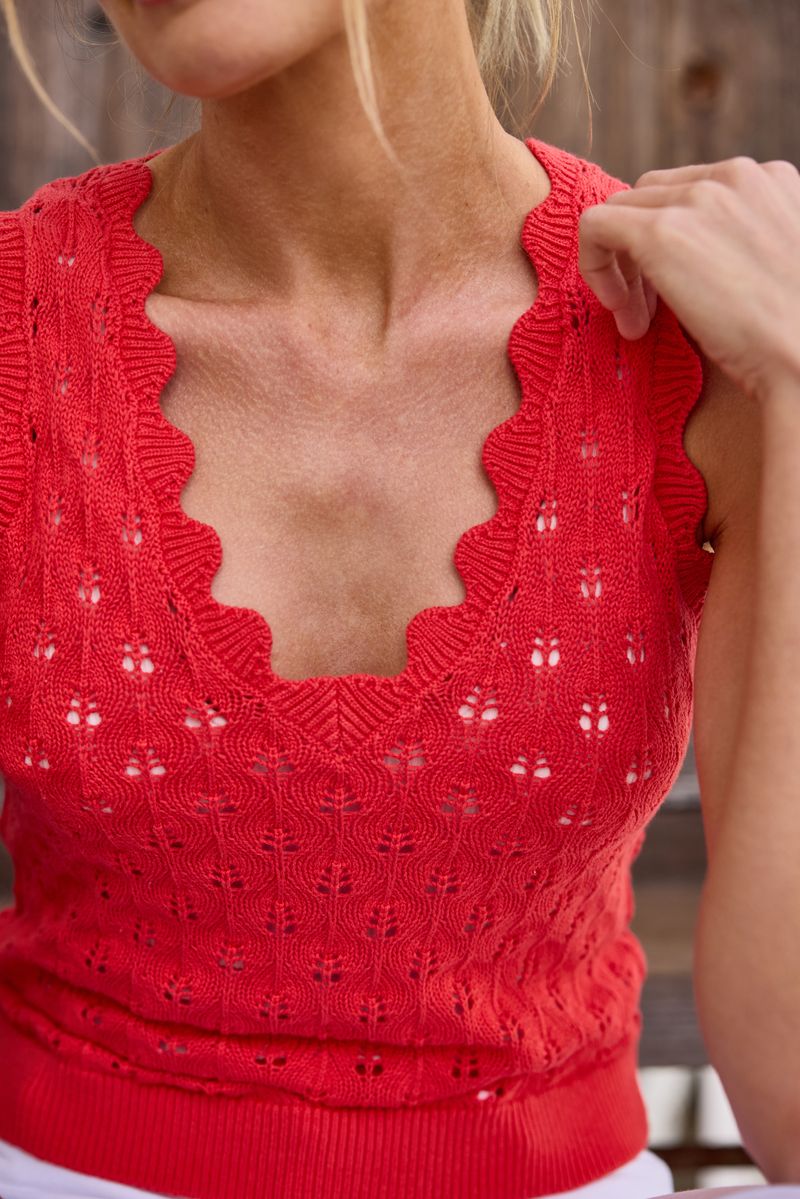 The Nina V-Neck Sleeveless Tank Top-Lightweight Pointelle Knit, Breathable Layering Top