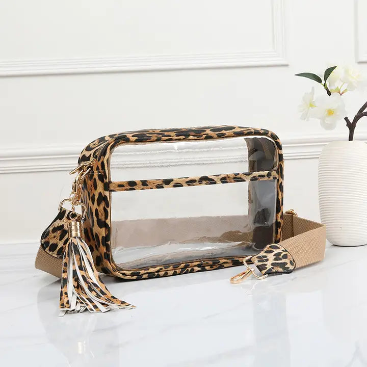 Solid Color Outlined Clear Crossbody Bag Cheetah