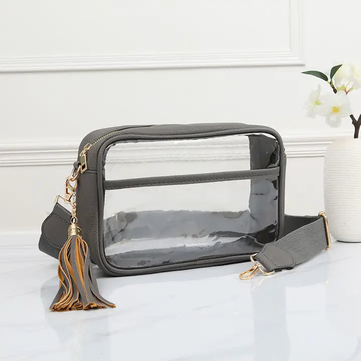 Solid Color Outlined Clear Crossbody Bag Gray