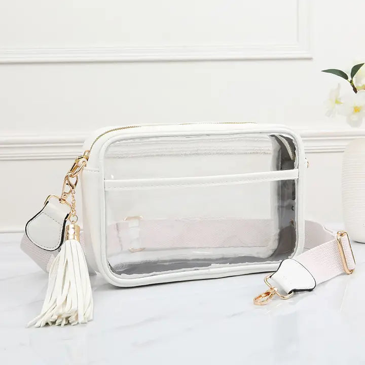 Solid Color Outlined Clear Crossbody Bag White
