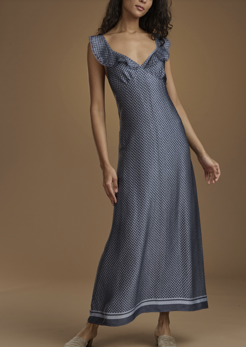 The Ruffle Neck Draped Maxi Dress