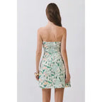 The Strapless Peacock Botanical Print Mini Dress with Belt | Structured Bodice