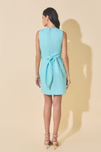 The Women's Teal Linen Mini Dress | Sleeveless Tie-Back Dress