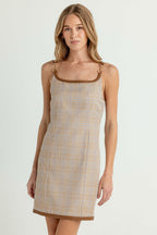 The Heather Plaid Tank Dress with Leather Trim