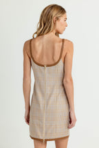 The Heather Plaid Tank Dress with Leather Trim